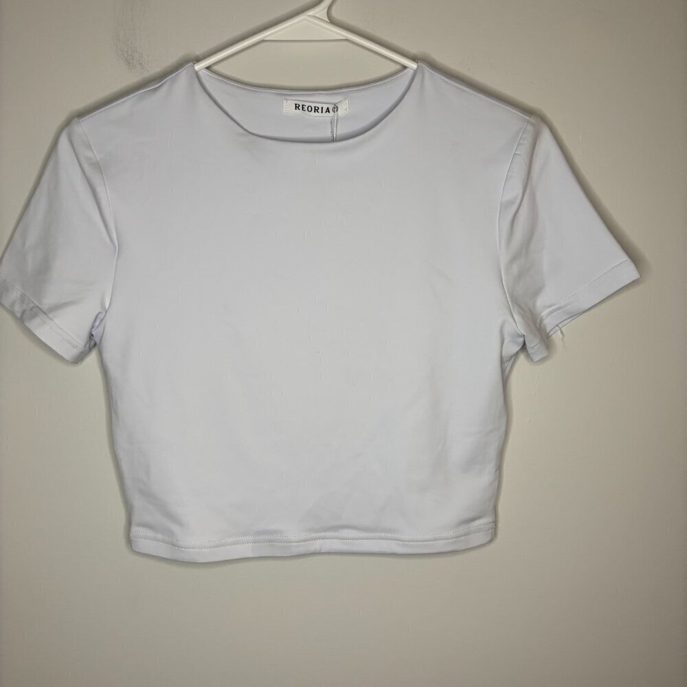 REORIA NEW Crop Top Juniors S White Short Sleeve Stretch Double Lined